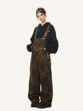 Fashionkova  Party Outfit  Women's Vintage Leopard Jumpsuits Denim Jumpsuit Y2k Harajuku Overalls Korean Streetwear High Waist Wide Jean Pants 90s Clothes