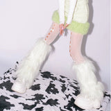 Fashionkova  Nye Outfit E-girl Furry Leg Warmers Boot Covers Y2K Goth White Faux Fur Leg Warmers Punk Jk Knee-length Hiphop Warm Sock Fashion Socks