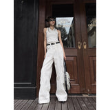 Fashionkova party outfit  2024 White Cargo Pants High Waisted Women Pants Vintage Straight Oversized Y2K Style Fashion Winter Streetwear Wide Leg Trouser