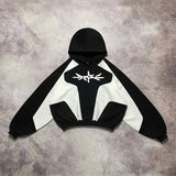 Fashionkova Christmas Gift outfit  Women Y2k Youth Simple Daily Sweatshirt Loose New Gothic Geometric Pattern Embroidery Splicing Hoodie Casual Men Version Tops