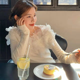 Fashionkova Matakawa Sweet Flowers Women Sweaters Elegant Autumn Winter Korean Fashion Pull Femme Simple Slash Neck Chic Pullovers Outfit Ideas