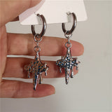 Fashionkova Gothic Trendy Dark Red Cross Star Pendant Earrings For Women Men Punk Y2K Grunge European American Style Jewelry Accessories New