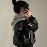 Fashionkova  Nye Outfit Fashion Hooded Loose Leather Jackets Women Fashion Faux Leather Coats Spring Autumn Korean PU Jackets