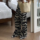 Fashionkova party look inspos Zebra-striped Casual Pants Fashion Black White Contrast Color Knit Pants Loungewear Drawstring Straight Trousers Autumn