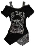 Fashionkova  Party Outfit  Gothic Off Shoulder Tshirts Women Sexy Punk Harajuku Y2k Graphic Top Japanese Style Vintage Grunge Short Sleeve T-Shirts