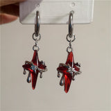 Fashionkova Gothic Trendy Dark Red Cross Star Pendant Earrings For Women Men Punk Y2K Grunge European American Style Jewelry Accessories New