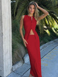 Fashionkova Matching Suit Sleeveless Ribbed Single-Breasted Top Shirt Maxi Skirt 2024 Spring Summer Women'S Clothing Sexy Streetwear