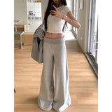 Fashionkova party outfit  Spring Gray Splicing Wide leg pants Contrasting Casual Pants Wide Elastic High Waist Women Straight Leg Chic Street Trousers