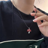 Fashionkova Kpop Trendy Y2K Drip Glaze Mushroom Heart Pendant Rope Chain Choker Necklace For Women Men Grunge Goth Charm Jewelry Accessories