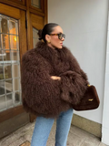 Fashionkova party look inspos Women Solid Fluffy Soft Faux Fur Short Coat Elegant Long Sleeves Cropped Overcoats Chic Autumn Winter Female Warm Outwears