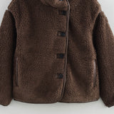 Fashionkova party look inspos Plush Stand Collar Jackets Coat Women Vintage Lambwool White Single-Breasted Pockets Jacket Female Autumn High Street Outwear