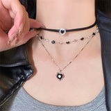 Fashionkova Gothic Black Peach Heart Pendant Choker Clavicle Chain Necklace For Women Aesthetic Rave Y2K Jewelry Scene EMO Accessories Gift