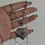 Fashionkova Sweet Cool Heart Chain Necklace Women Fashion Trend Carved Old Vintage Palace Style Openable Heart Photo Frame Pendant Necklace