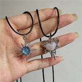 Fashionkova Kpop Vintage Irregular Heart Sun Pendant Rope Chain Necklace Fashion Women Y2K EMO 90s Aesthetic Grunge Jewelry Accessories Gift