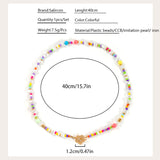 Fashionkova Baroque Imitation Pearls Necklace For Women Boho Colorful Seed Beads Chain Choker Geometric Flowers Clasp Pendant Collar Jewelry