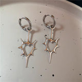 Fashionkova Stainless Steel Spiral Vortex Star Hollow Thorns Love Heart Pendant Hoop Earrings For Women Men Fashion Cool Punk Rock Jewelry