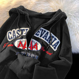 Fashionkova Vintage Letter Embroidery Zip Up Hoodie