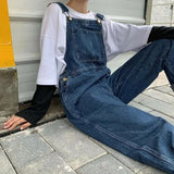 Fashionkova  Party Outfit  Korean Loose Denim Overalls Women Spring Autumn Straight Wide Leg Jeans Vintage Suspenders Maxi Baggy Jumpsuits Men Woman S-5XL