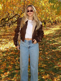 Fashionkova party look inspos Women Fashion Fur Collar Short Leather Jacket Fasion New Loose Warm Long Sleeves Zipper Coat 2025 Female Winter High Streetwear