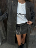 Fashionkova  Nye Outfit Retro Turn-down Collar Leather Long Coats Women Casual Solid Single Breasted Jackets Female Autumn Winter Chic High Street Tops