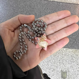 Fashionkova Korean Fashion Cute Jelly Shell Resin Star Pendant Metal Beaded Necklace for Women Men Sweet Cool Unusual Neck Chain Y2K Jewelry