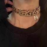 Fashionkova Y2K Star Sun Pendant Brown Plush Leopard Chokers Leather Chain Necklace Women Men Advanced Sense Accessories Aesthetic Jewelry