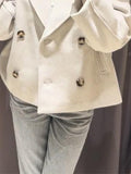 Fashionkova 2024 Autumn Winter Coats Women Casual Double Breasted Turn Down Collar Female Short Jackets Chic Lady Loose Demi Season Outcoat ootd