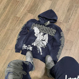 Fashionkova Christmas Gift outfit  Retro Rock Punk Style Oversized Sweatshirt American Harajuku Colorful Letter Print Graphic Hoodie Men Casual Hip-hop Streetwear