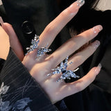 Fashionkova 2PCS SET Punk Irregular Liquid Metal Butterfly Adjustable Open Rings For Women Aesthetic Egirl Gothic Trend Insect Y2K Jewelry