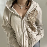 Fashionkova Vintage Floral Graphic Zip Up Hoodie