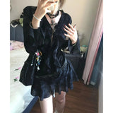 Fashionkova Y2K Ruffles Mini Dress Women Harajuku Vintage Bandage Dresses Summer Gothic Aesthetic Sexy V Neck Long Sleeve Bodycon Vestidos ootd