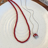 Fashionkova New Trendy Y2K Cute Drip Glaze Mushroom Pendant Snake Chain Necklace For Women Kpop Hip Hop Jewelry Accessories High Wholesale
