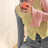 Fashionkova Korean Fashion Patchwork Cardigans Hollow Out Lazy Style Full Sleeve Knit Sweater Y2k Aesthetics Chic Designer Clothes Spring Style 2025