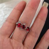 Fashionkova Goth Punk Retro Red Crystal Love Heart Cross Geometry Irregular Open Ring Set Y2K Halloween Accessories For Women Kpop Jewelry