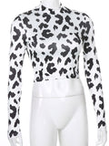 Fashionkova party look inspos Sexy Women Milk Cow Pattern Print Crop Top Female Long Sleeve Slim Fit Holiday Fashion Casual Short T Shirt Streetwear