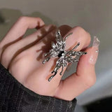 Fashionkova 2PCS SET Punk Irregular Liquid Metal Butterfly Adjustable Open Rings For Women Aesthetic Egirl Gothic Trend Insect Y2K Jewelry