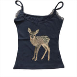 Fashionkova valentine's day aesthetic Cute deer pattern print streetwear casual hip-hop punk rock women's sleeveless camisole summer Y2K vintage eom girls slim shorts