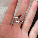 Fashionkova Goth Punk Retro Red Crystal Love Heart Cross Geometry Irregular Open Ring Set Y2K Halloween Accessories For Women Kpop Jewelry
