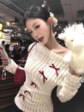 FashionKova-Sweater Bow Pullover Off Shoulder Y2k Korean Style Knit Woman Clothing 2000s Sweet Kawaii Harajuku Long Sleeves Autumn Winter