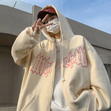 Fashionkova Christmas Gift outfit  Autumn Men's Letter Foam Print Zip up Hoodies Y2K Goth Streetwear Loose Sweatshirts Female Hip Hop Oversized Hoodie Tracksuit