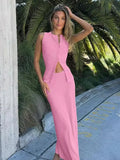 Fashionkova Matching Suit Sleeveless Ribbed Single-Breasted Top Shirt Maxi Skirt 2024 Spring Summer Women'S Clothing Sexy Streetwear