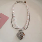 Fashionkova Y2K Heart Locket Pendant Openable Female Silver Color Stainless Steel Photo Necklace For Women Frame Charm Aesthetic EMO Jewelry