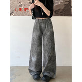 Fashionkova party outfit  Vintage 90s Leopard Print Pantalon Femme Wide Leg Pants Women High Waist Straight Y2k Jeans Casual Fashion Korean  Jean Trousers