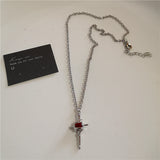 Fashionkova Y2k Red Cross Love Heart Pendants Necklace for Women Men Fashion Hip Hop Rope Chain Rave Gift Gothic Trendy Jewelry Accessories