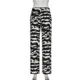 Fashionkova party look inspos Zebra-striped Casual Pants Fashion Black White Contrast Color Knit Pants Loungewear Drawstring Straight Trousers Autumn