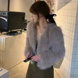 Fashionkova Faux Fur Coat Women Clothing Y2K Autumn New Fashion Casual Imitation Fox Fur Jacket Crop Loose All Match Warm Female Winter Top ootd