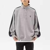 Fashionkova Christmas Gift outfit  Autumn Letter Print Stand Collar Polo Sweatshirts Hombre Colorblock Vintage Button Pullover Hoodies Baggy Y2K Streetwear Clothes
