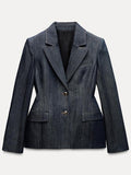 Fashionkova Elegant 3 Pieces Denim Blazer Long Pants Sets For Women Spring Single Breasted Suit Jacket Chic V-neck Vest Wide Leg Pants Suits ootd