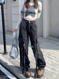 Fashionkova Party Outfit American Street Style Cargo Pants for Women Dark Gray Spring New Wide Leg Pants Women Loose Niche Design Y2k Jeans