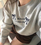 Fashionkova Bowknot Embroidery Round Neck Sweatshirt